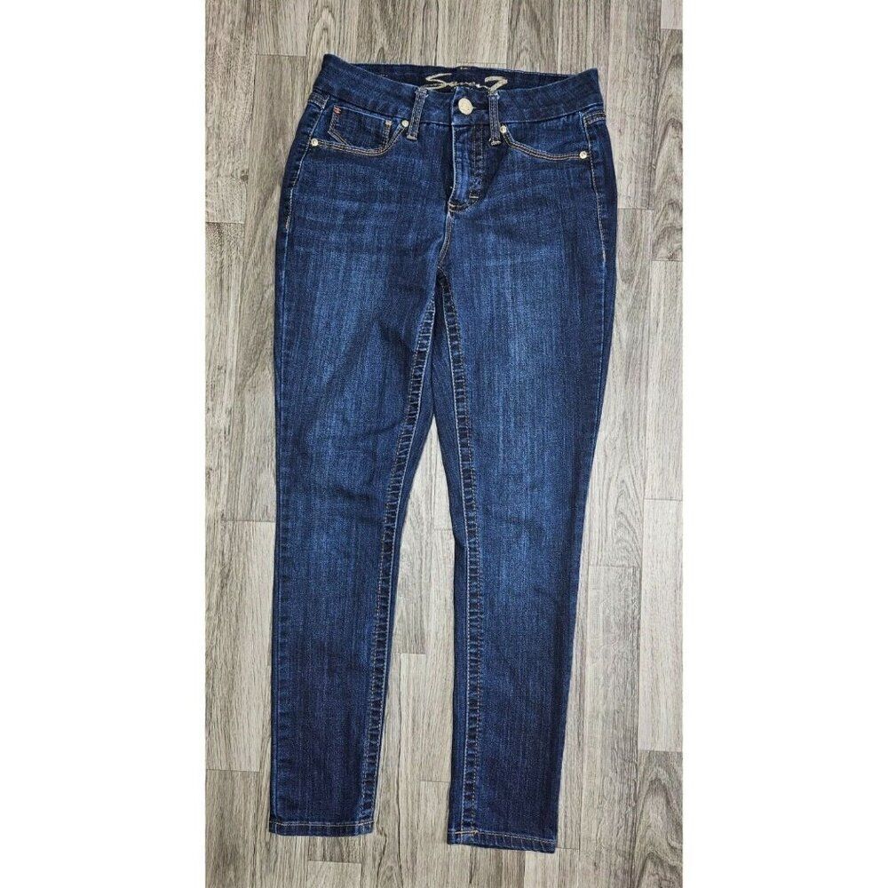 Seven 7 Womens Size 4 Skinny Tummyless High Rise Embroidered Denim Blue Jeans